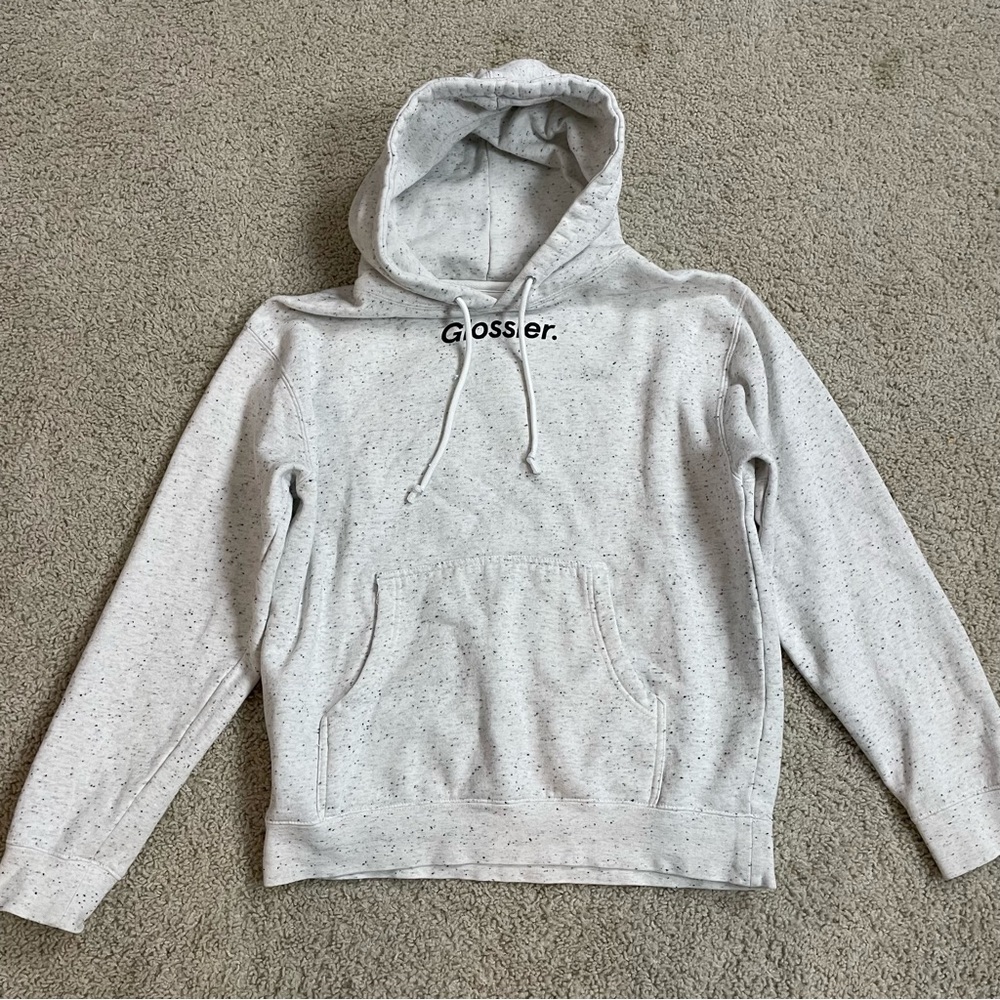 Men's GLOSSIER TERRAZZO Limited Edition WHITE & GREY Speckled HOODIE Pullover S